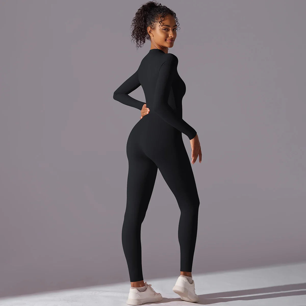Women Nude Zipper Yoga Jumpsuit Long Sleeve One Piece Leotard High Intensity Workout Fitness Dance Gym Aerial Activewear