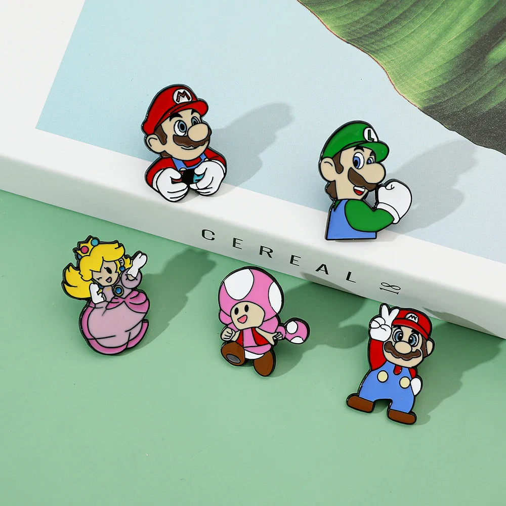 5 Pcs Super Mario Metal Brooch Set Enamel Lapel Pins for Backpack and Clothing Accessories