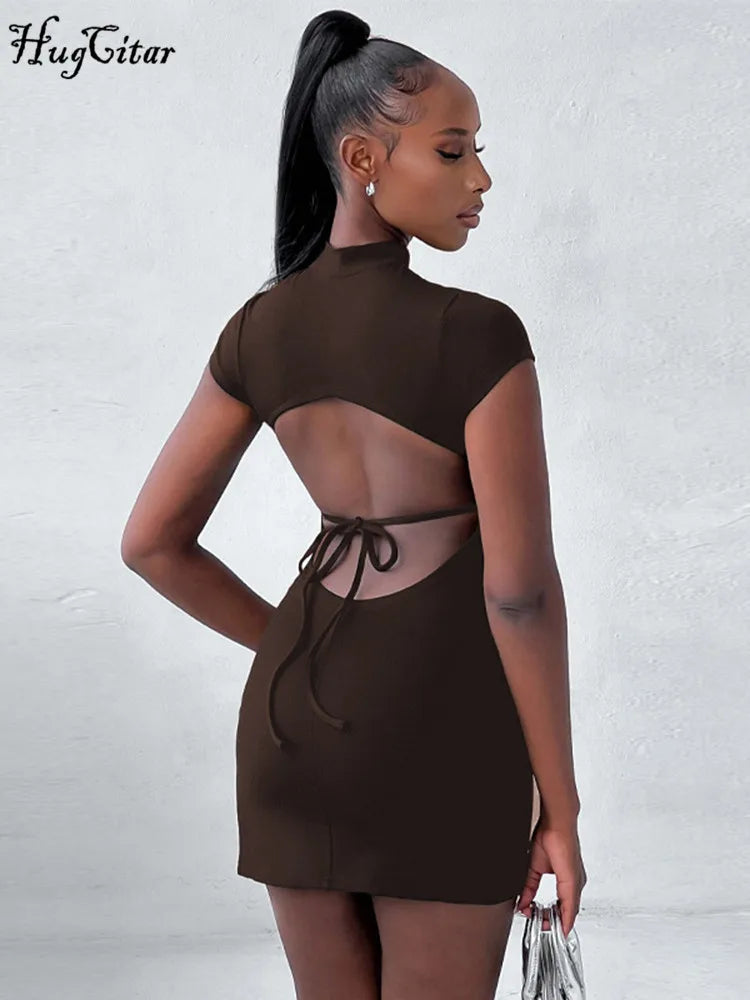 Backless Lace Up Bodycon Mini Dress For Women Clubwear