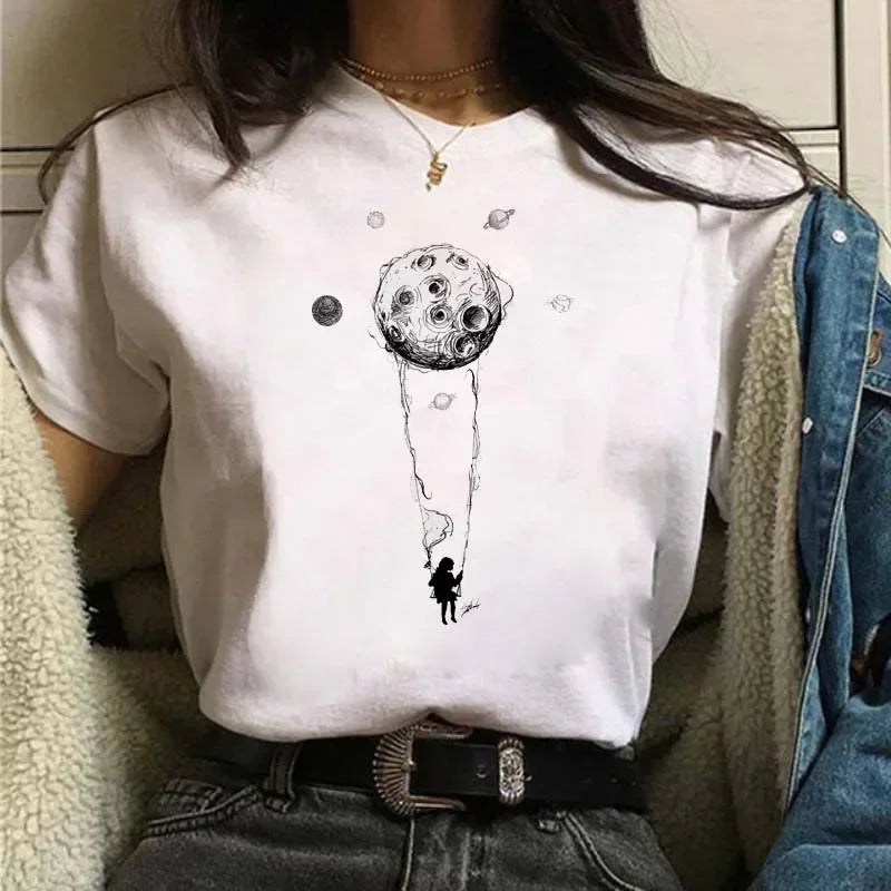 Kawaii Bear Graphic Print T-shirt for Women Short Sleeve Casual Summer Tee