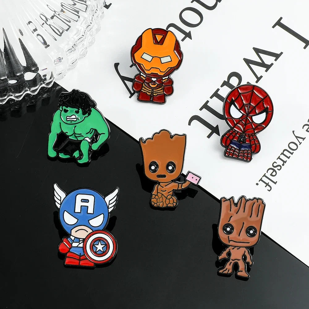6 Pcs Creative Spider Man and Hulk Enamel Pins Set Unique Metal Badges for Backpacks and Clothing Jewelry