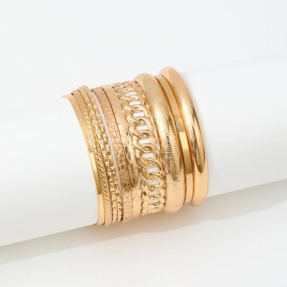 10 Pieces Metal Bangles Set for Women Heavy Punk Hip Hop Textured Fashion Bracelets Jewelry Accessories