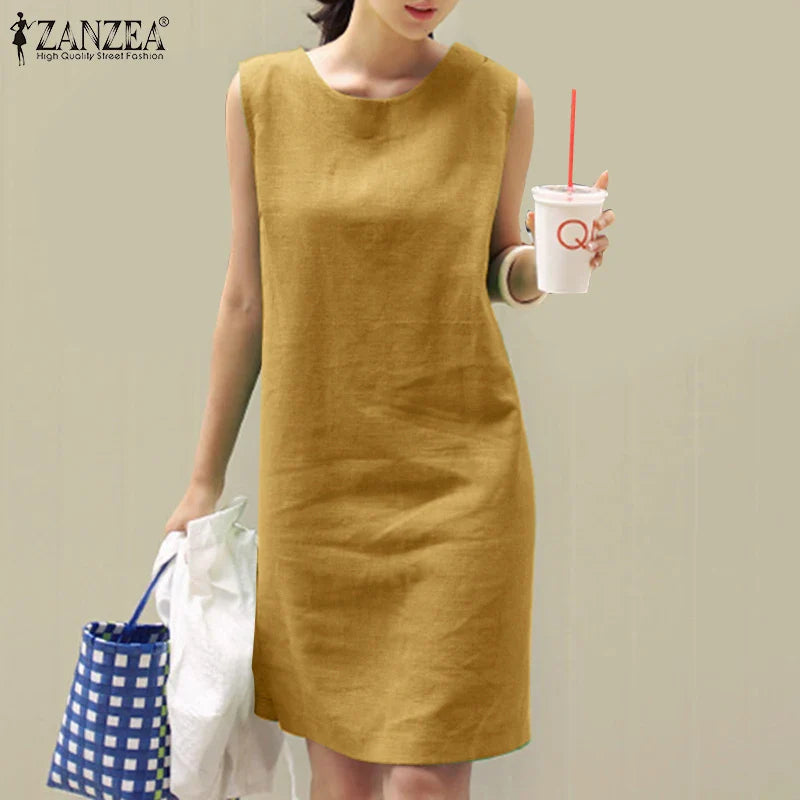 Casual Cotton Sundress For Women Sleeveless Summer Dress