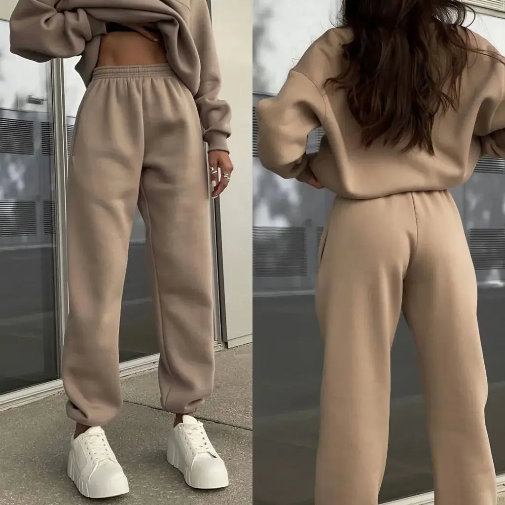 Casual Fleece Two Piece Tracksuit Set for Women with Long Sleeve Hoodie and Trousers