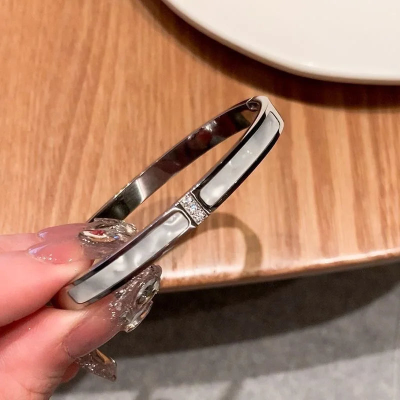 Waterproof Stainless Steel Cuff Bracelet for Women Smooth Openable Bangles Jewelry Gift