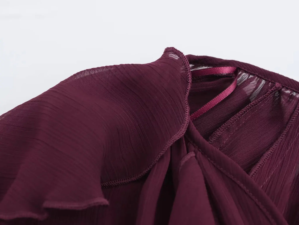 Sexy Translucent Ruffle Blouse for Women V Neck Single Breasted Tiered Casual Beach Shirt