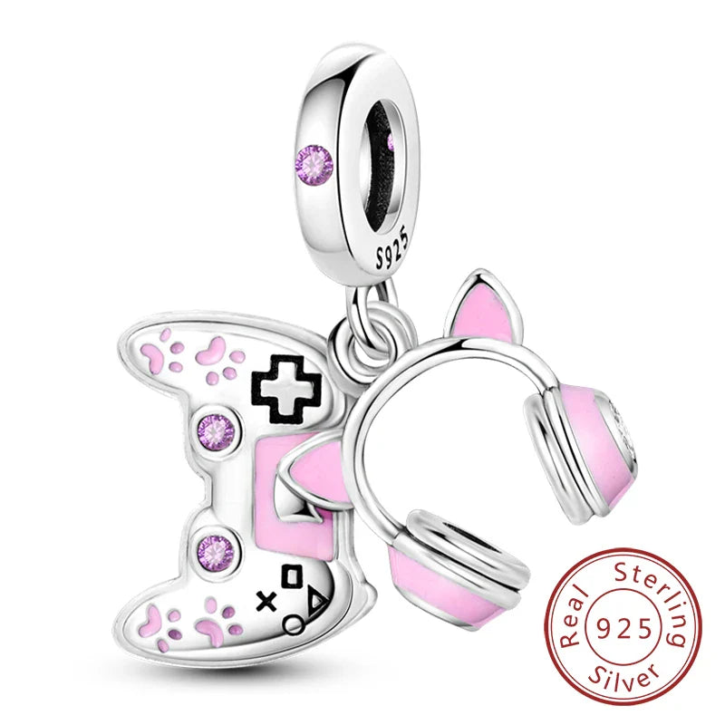 925 Sterling Silver Pink Pendant Charm for DIY Jewelry Bracelet and Necklace