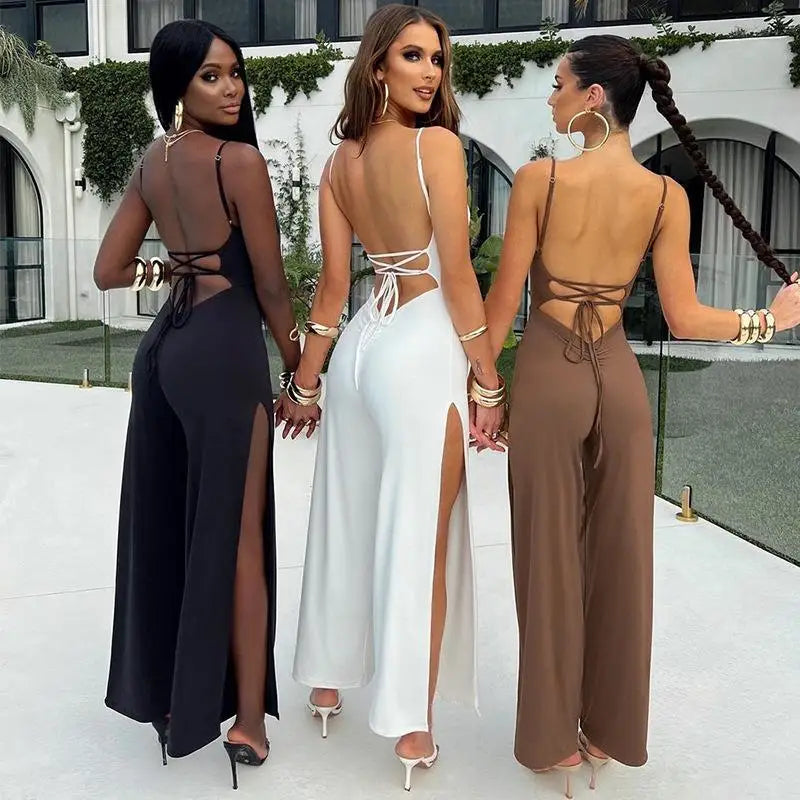 Sleeveless Solid Color Split Backless Jumpsuit for Women Slim Fit Elegant Casual Bodysuit Playsuit