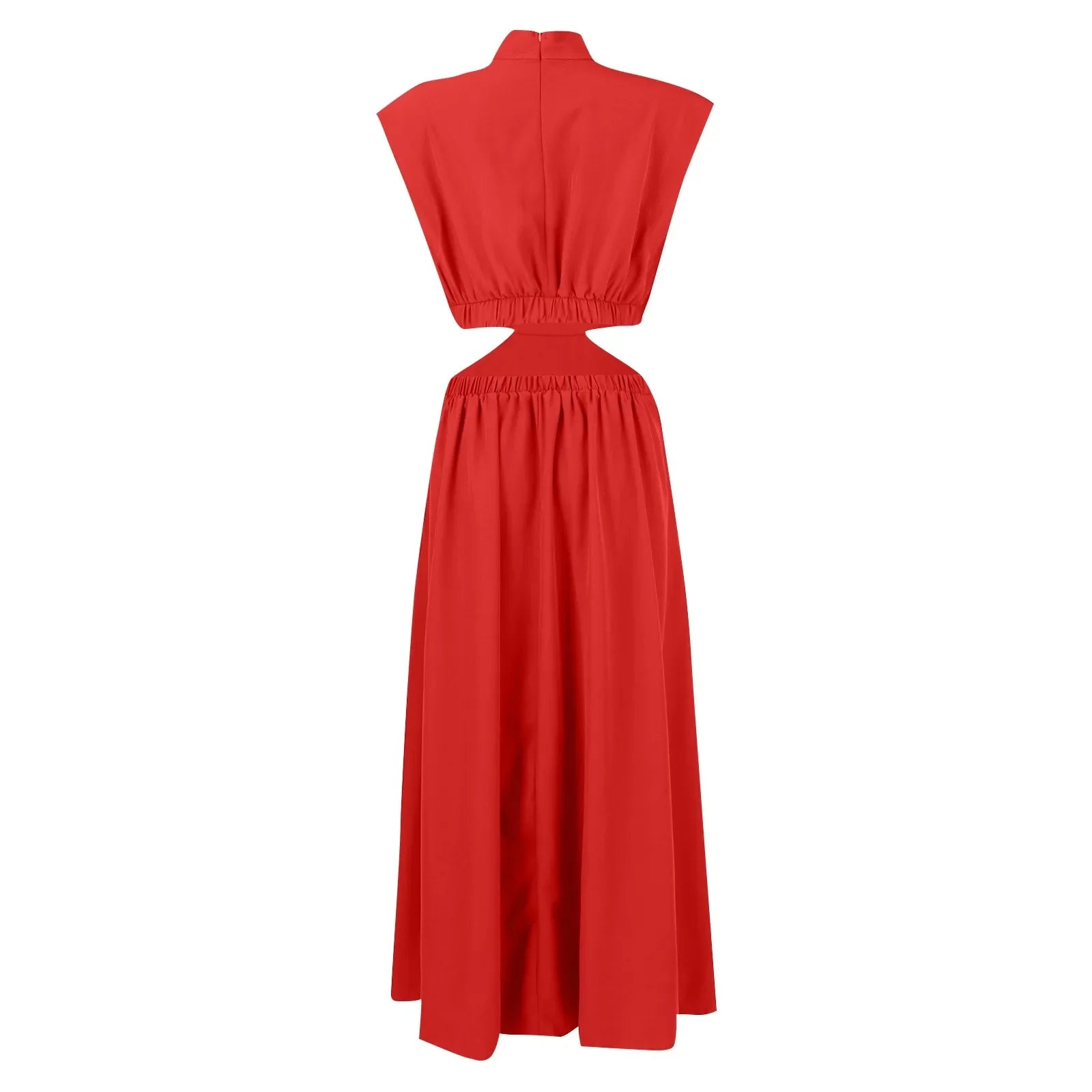 Solid Color High Waist Maxi Dress Sleeveless With Pockets