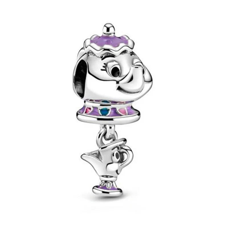 Beauty and the Beast 925 Sterling Silver DIY Charm for 3mm Bracelets with Eternal Rose Design