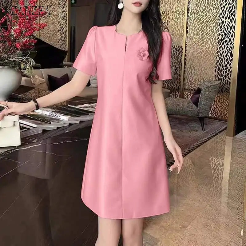 Summer Party Dress Women Short Sleeve Knee Length Sundress