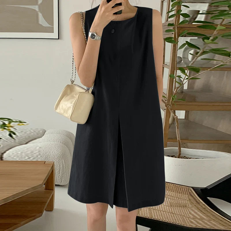 Women Sleeveless Sundress With Pockets Knee Length Casual