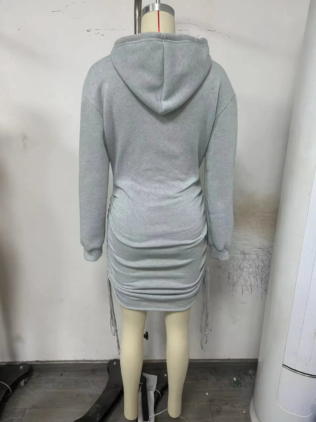 Hoodie Dress With Drawstring Ruched Drop Shoulder For Women