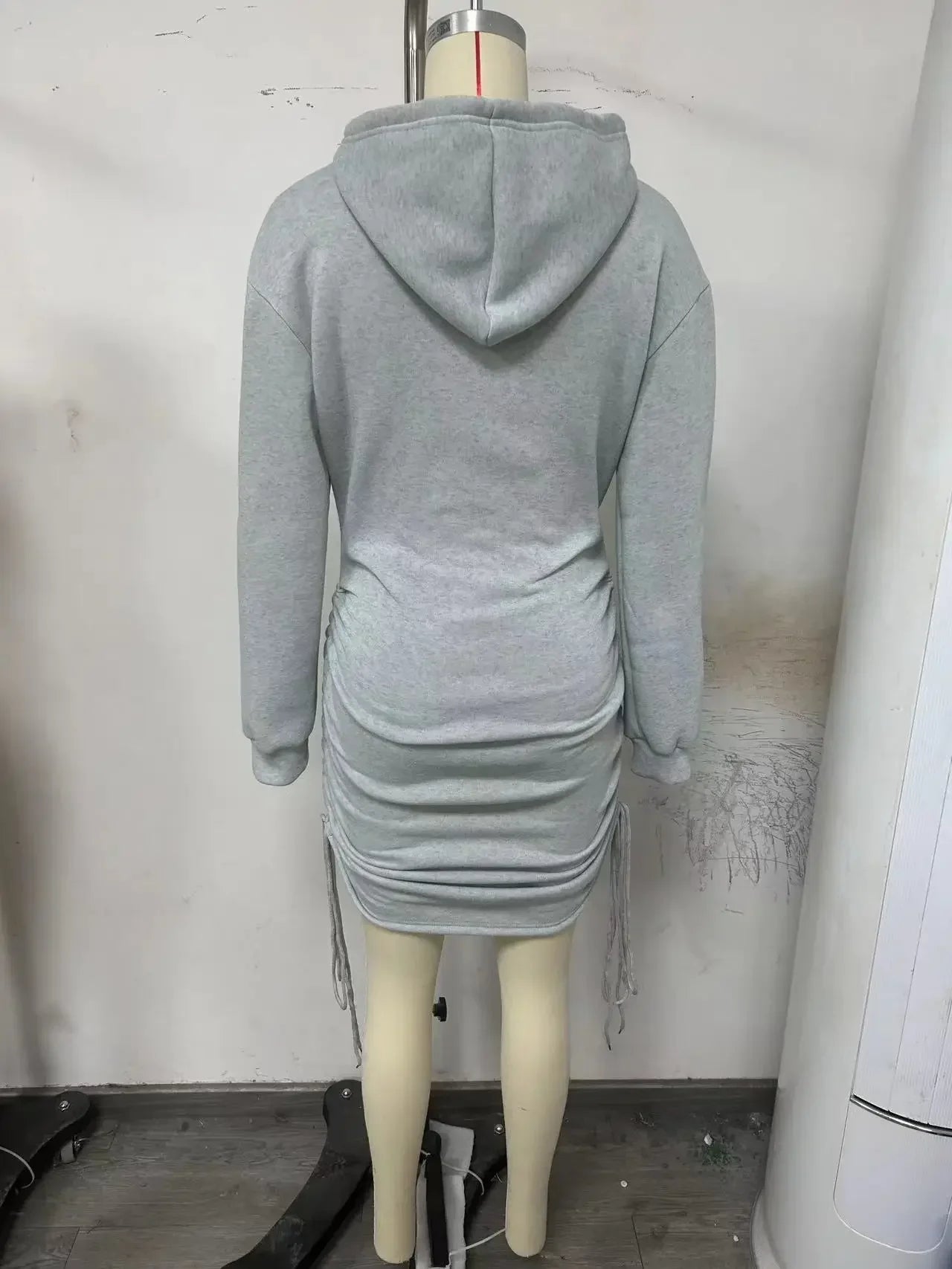 Hoodie Dress With Drawstring Ruched Drop Shoulder For Women