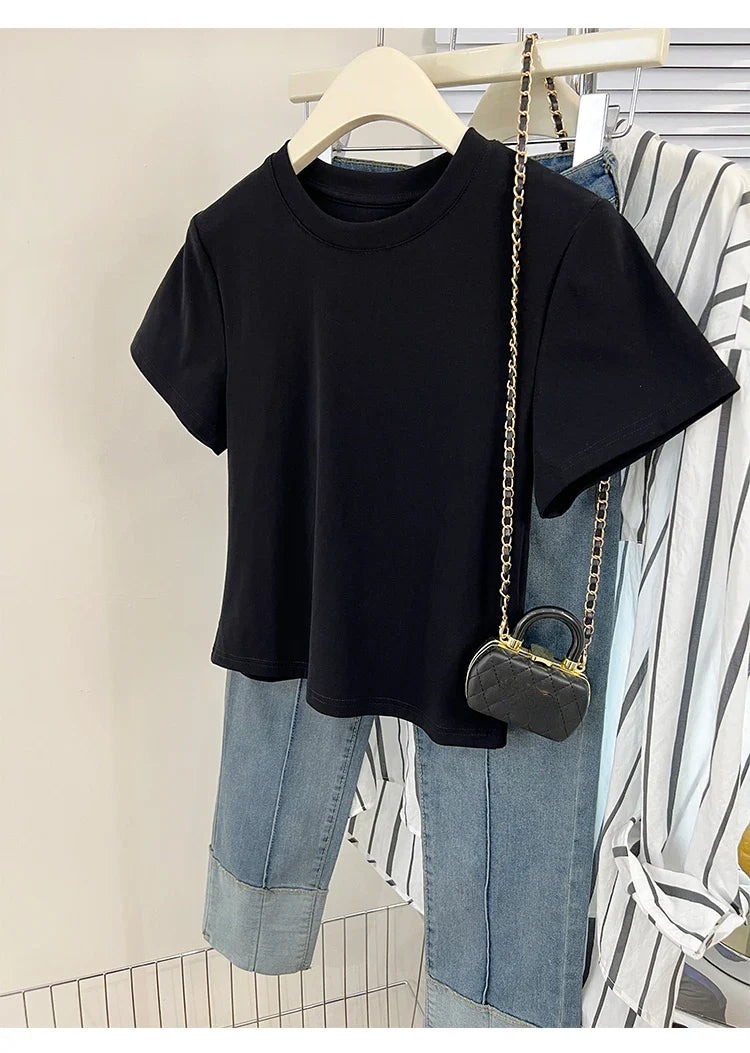 Oversized Cotton T-Shirt for Women, Short Sleeve Spring Tee with Trendy Print, Casual Y2K Style Top