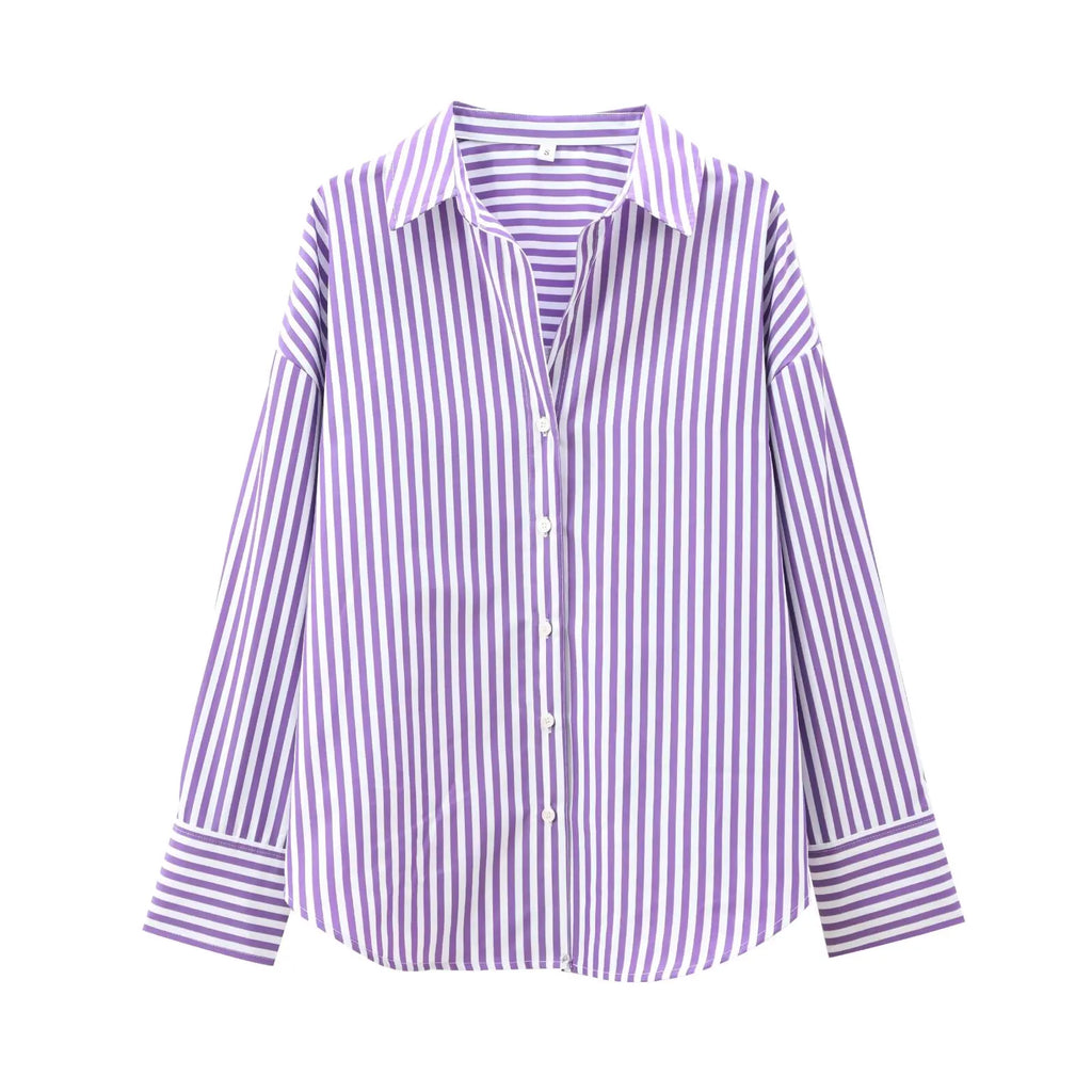 Women's Casual Versatile Loose Poplin Shirt Lightweight Basic Button-Up for Autumn Fashion