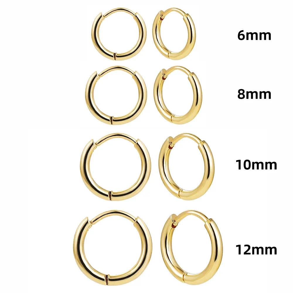 4 Pairs Stainless Steel Round Huggies Earrings Set for Women and Men Stackable Tiny 18K Gold Plated Ear Hoops