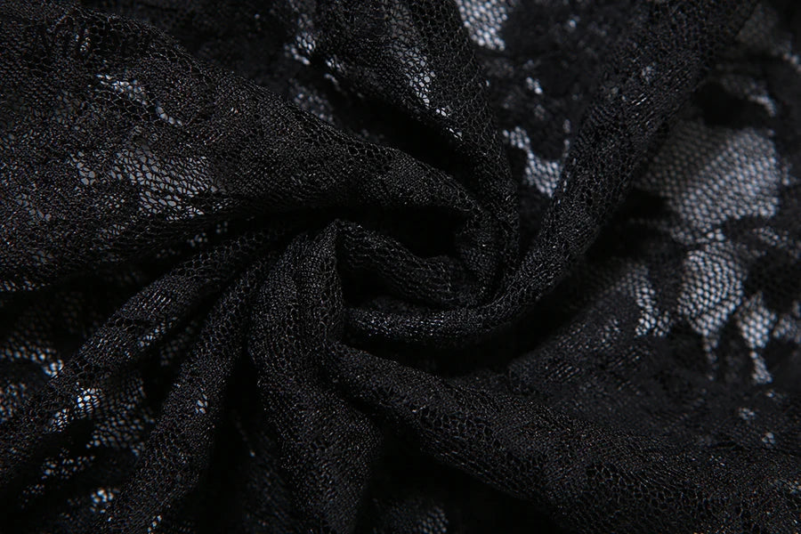 Nibber Lace Mesh Sexy Sheath Jumpsuit for Women Long Sleeve See-Through Skinny One Piece Overalls Midnight Coquette Design