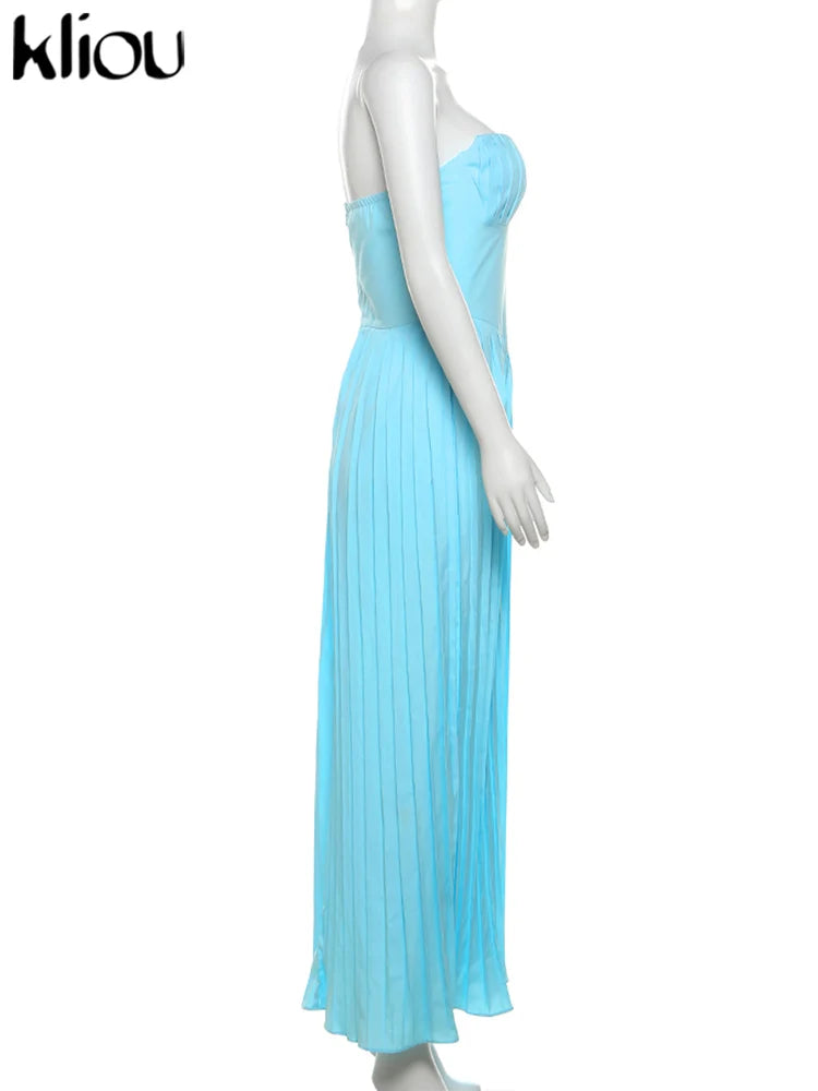 Pleated Maxi Dress Wrap Front Zip Up Bodice Shaping