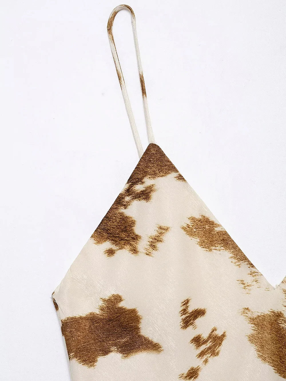 Satin V Neck Halter Dress With Mistletoe Print Elegant