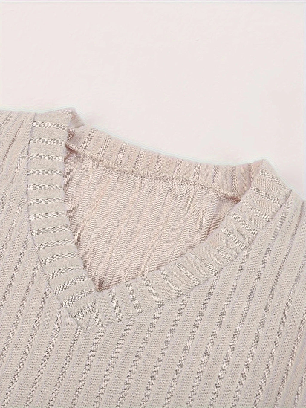 Autumn Winter Loose Casual V Neck Striped Knitted Two-Piece Set with Long Sleeve Top and Straight Tube Pants