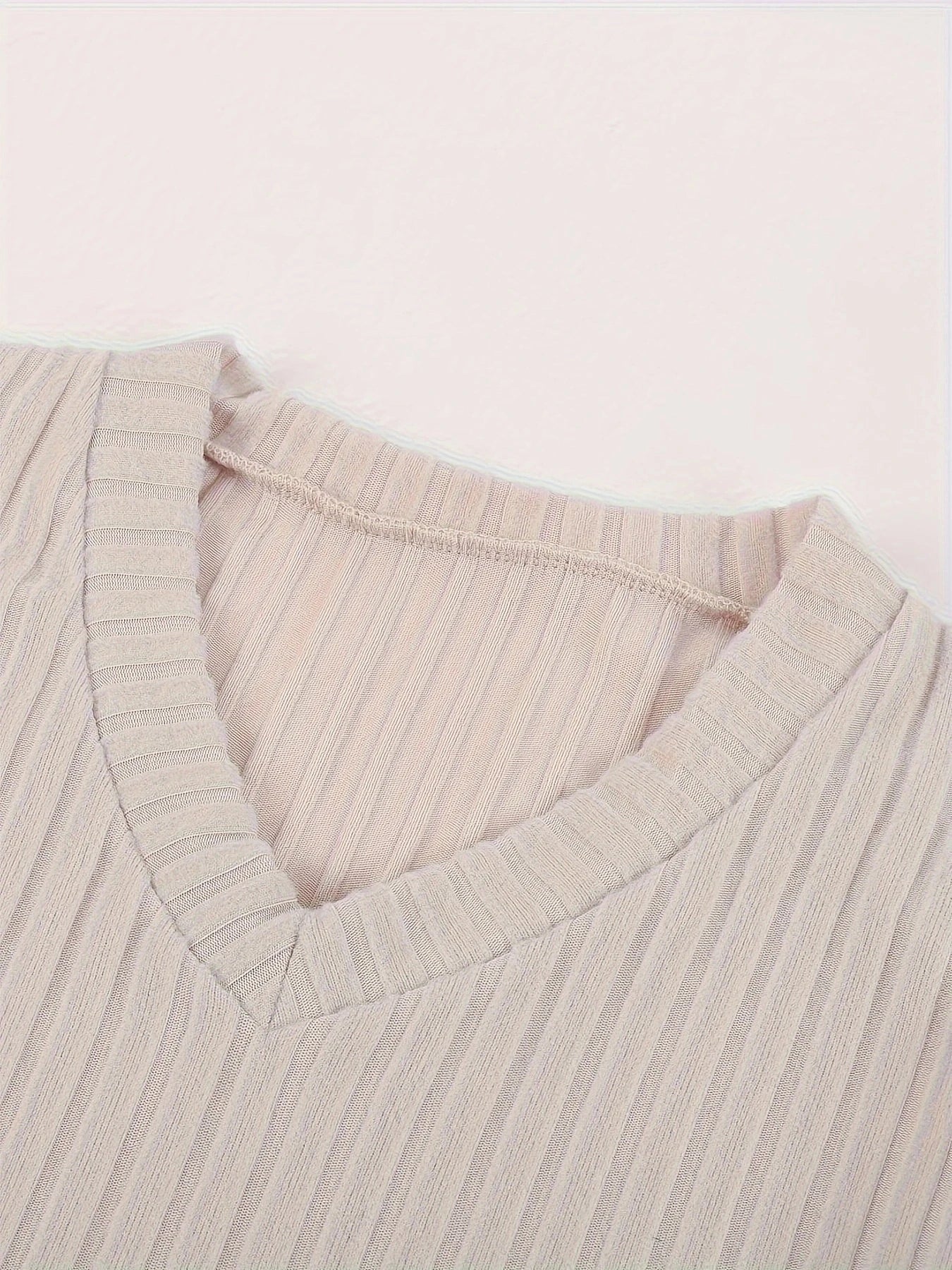 Autumn Winter Loose Casual V Neck Striped Knitted Two-Piece Set with Long Sleeve Top and Straight Tube Pants