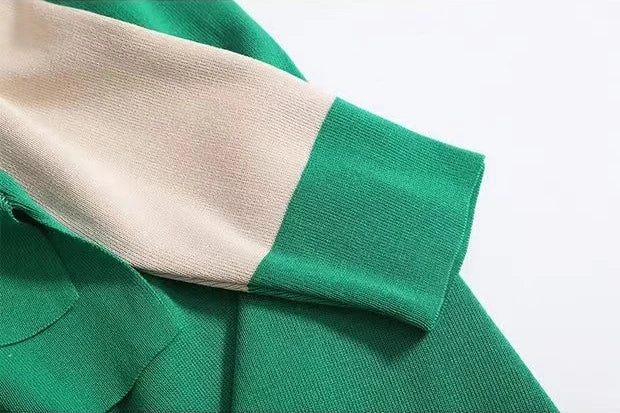 Women's Casual Sweater Set with Long Sleeve Tops and Color Block Design for Autumn and Winter