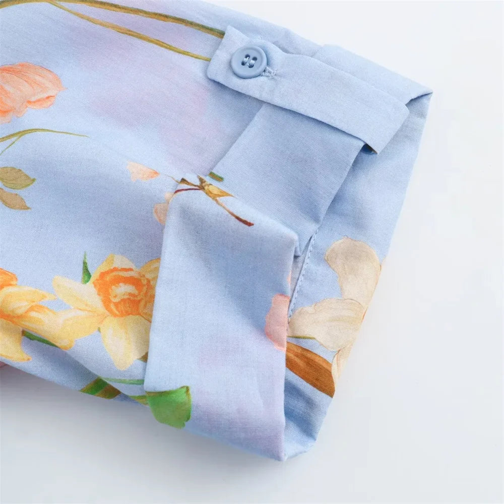 Floral Print Belted Maxi Dress for Women Round Neck