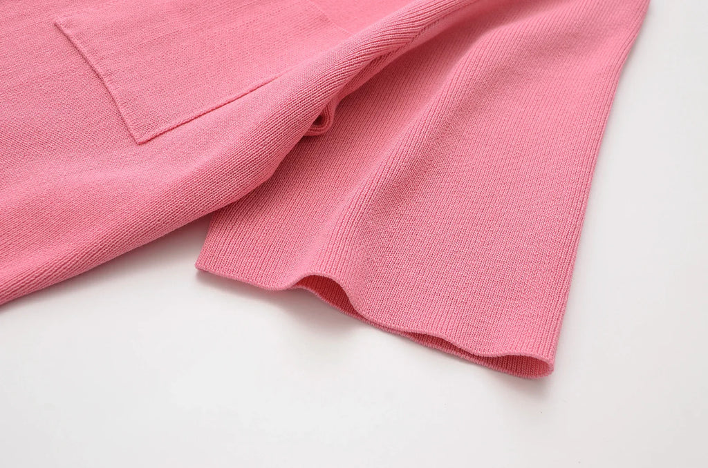 Knitted Pocket Dress For Women Short Sleeve Summer Casual