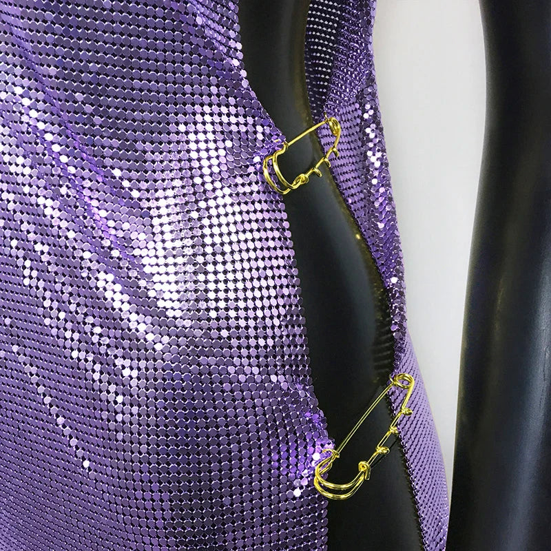 Y2K Metallic Sequins Mini Dress For Women Backless Clubwear