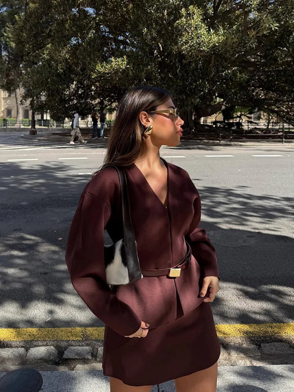 Women's Stylish Knit Mini Skirt Set with Slim Fit Jacket and High Waist Stretch Flat Knit Skirt Casual Chic Outfit