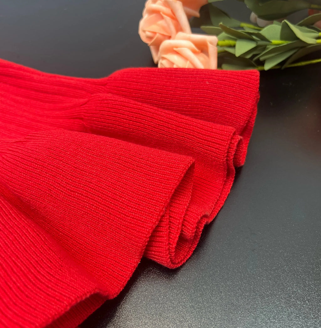 Ribbed Knit Bodycon Dress For Women With Long Ruffles