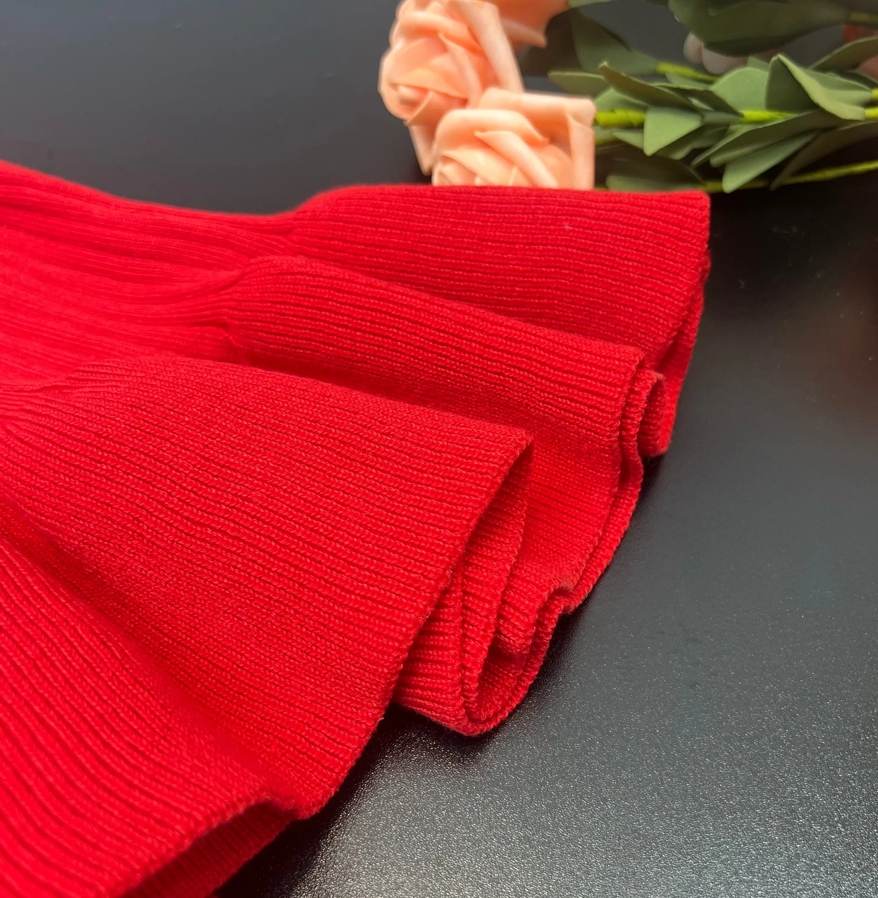 Ribbed Knit Bodycon Dress For Women With Long Ruffles