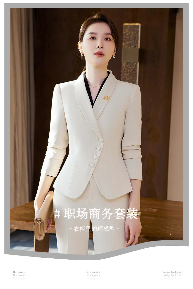Ladies Formal Pant Suit Set with Blazer and Trousers for Professional Business Attire, Stylish Autumn Winter Women's Work Wear Outfit