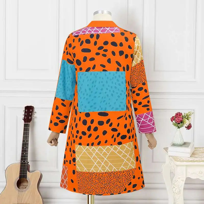 Boho Leopard Print Shirt Dress With Lapel Long Sleeve