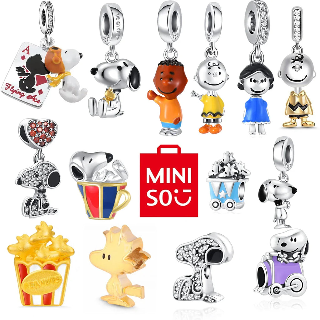 Snoopy Charlie Brown 925 Silver Charm Pendant for Women Fit 3mm Bracelets