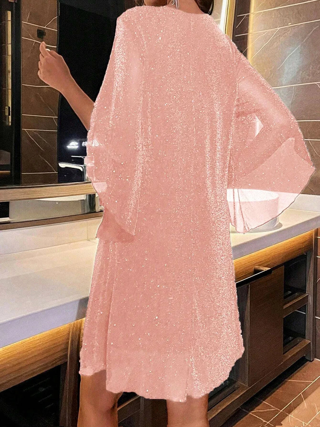 Women Summer Short Sleeve Dress V Neck Loose Fit Black