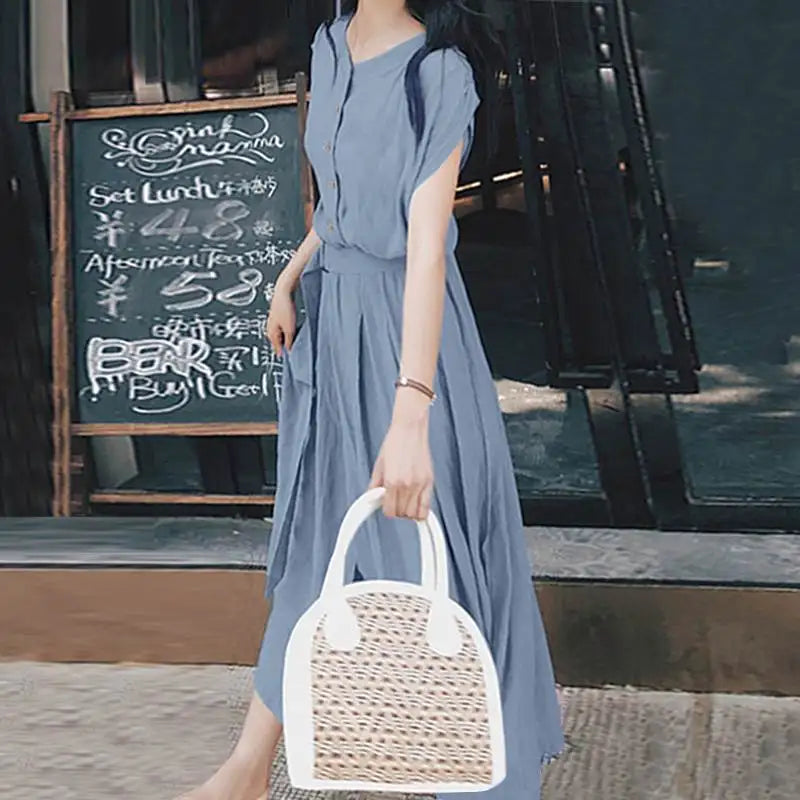 Boho Midi Summer Dress With Short Sleeves And Belt Included