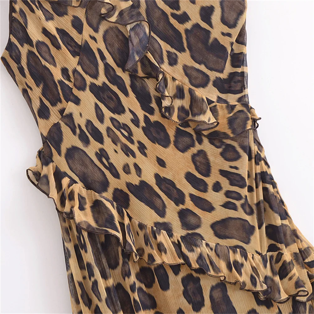 Leopard Print Layered Dress for Women Slim Fit Elegant