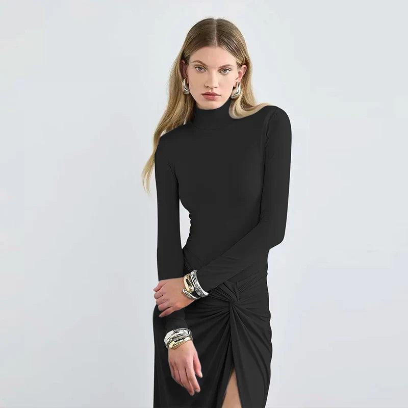 Autumn Long Sleeve Turtleneck Maxi Dress For Women Chic