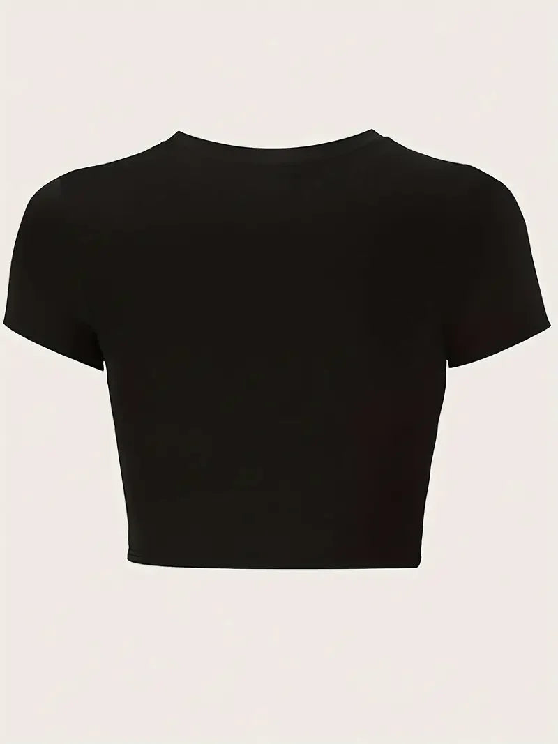 Cropped I Love My Husband Print Crew Neck T-Shirt for Women Short Sleeve Summer Crop Top