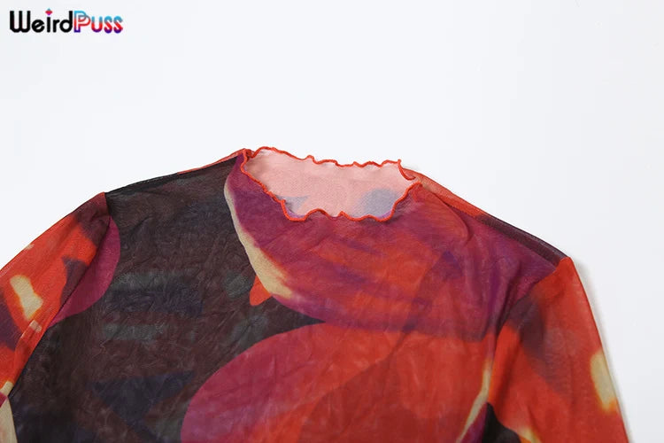 Colorful Print Velvet Bodycon Dress Women Long Sleeve