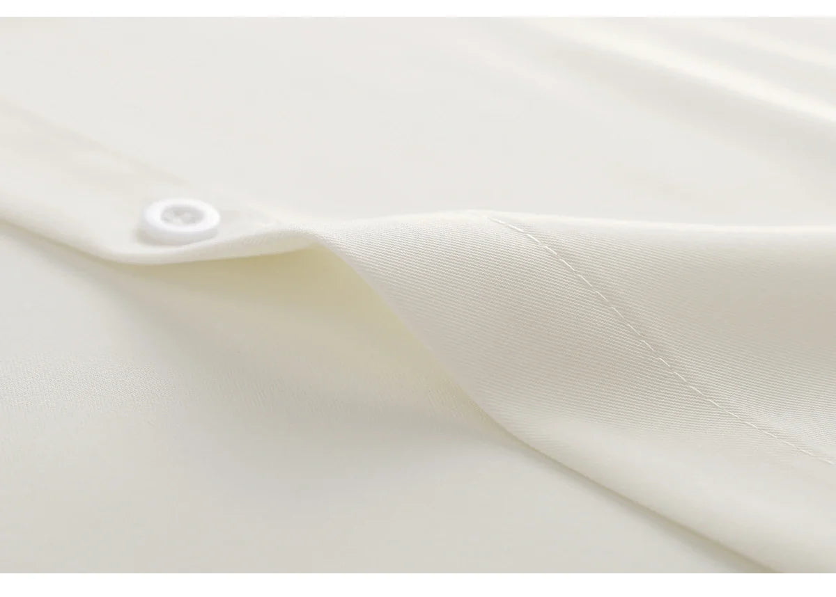 Oversized Long Sleeve White Shirt Women Minimalist Button Up Blouse Turn-Down Collar Casual Cardigan Top