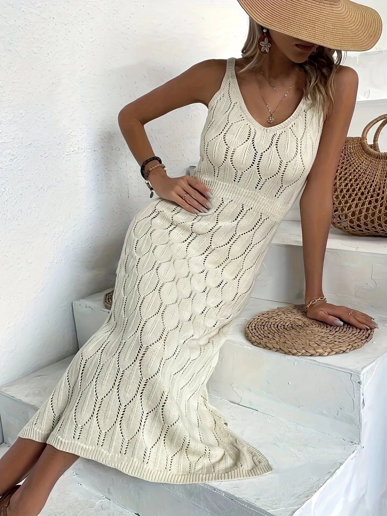 Elegant Knit Dress With Elastic Waist Slit Design Modern