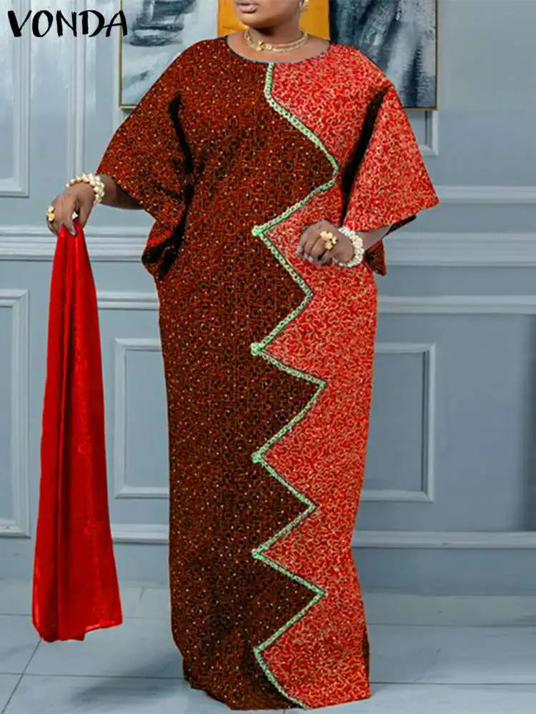 Bohemian Printed Maxi Dress With Bat Wing Sleeves For Party