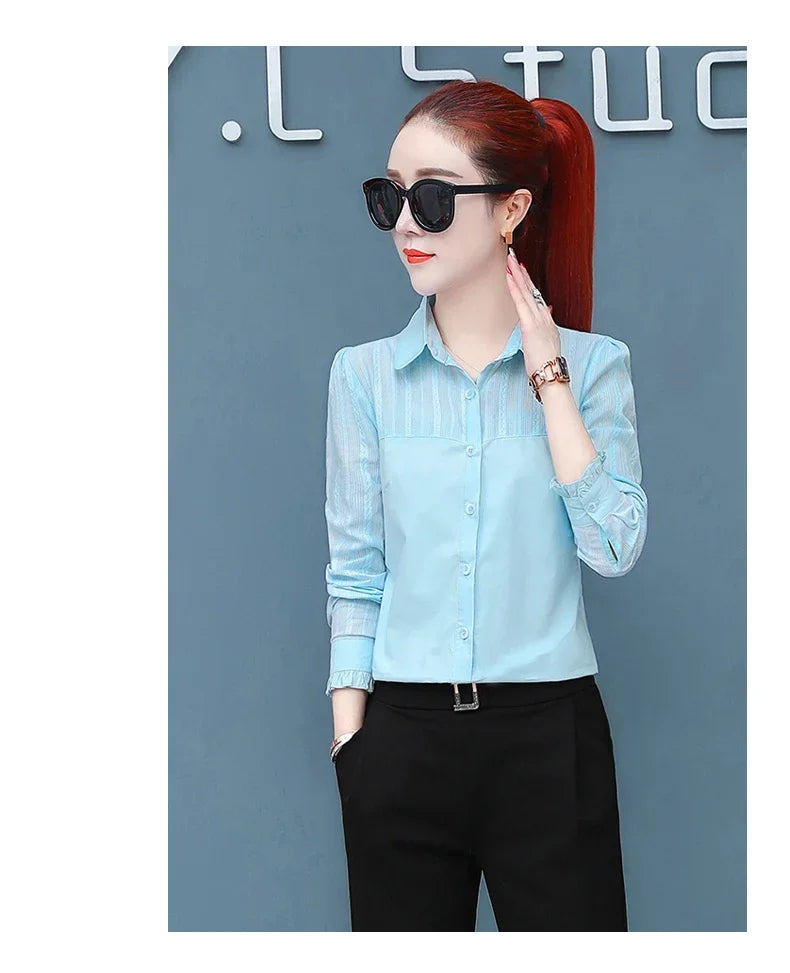 Women's Pure Cotton Long Sleeve Shirt Professional Decoration Body Contour Spring Autumn Fashion Top