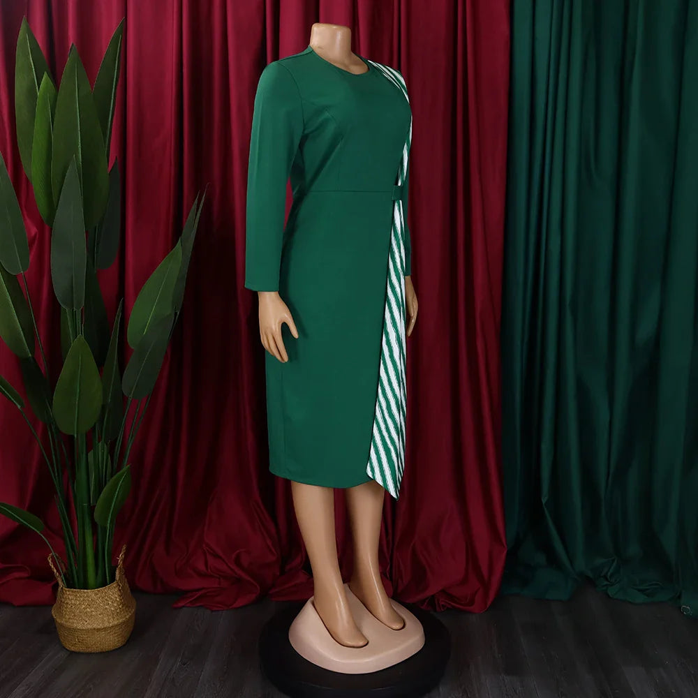 Office Dress For Women Professional O Neck Striped Sheath