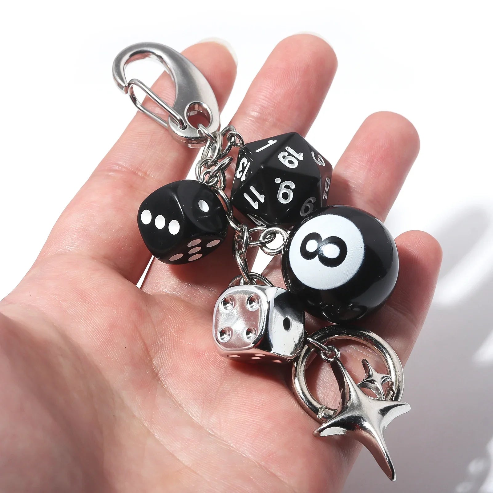 Black Dice Billiards Keychain Hiphop Lucky Dice Pendant Bag Charm Punk Jewelry Accessories