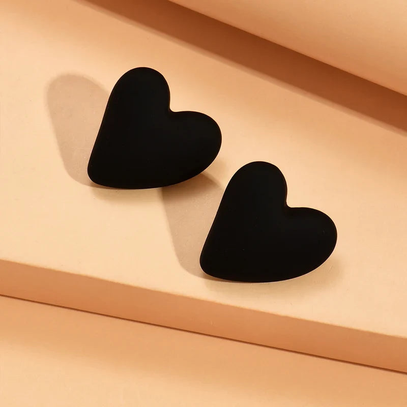 Korean Fashion Candy Color Acrylic Heart Earrings Geometric Love Design All-Match Ear Studs