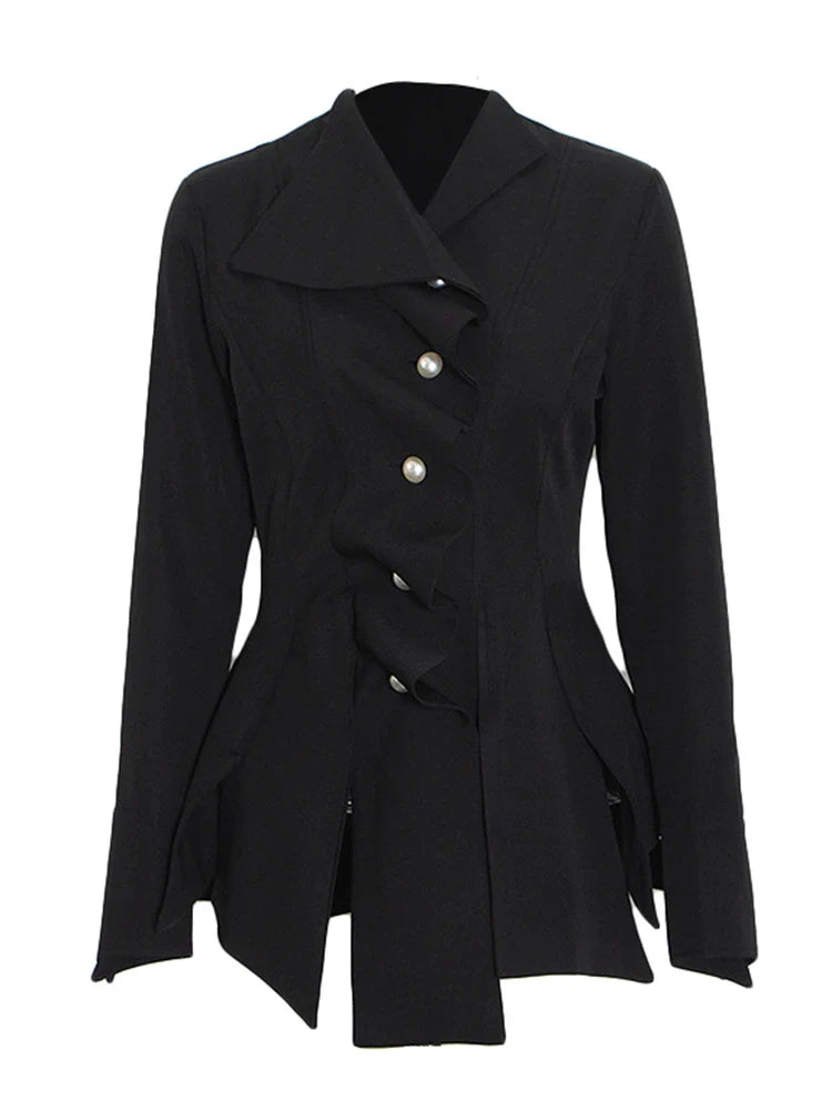 Solid Patchwork Folded Lapel Blouse for Women Long Sleeve Spliced Single Breasted Minimalist Casual Shirt